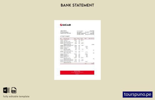 listo para imprimir plantilla de Excel de extracto bancario de Unicredit de Ital